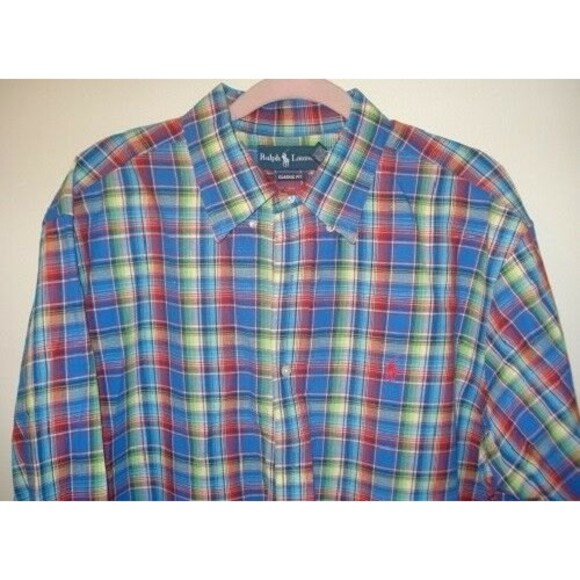 Ralph Lauren Shirt Multi-Colored Plaid Classic Fit Long Sleeve Mens Size XL - Picture 3 of 6